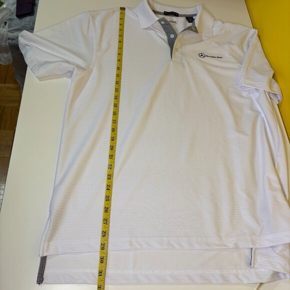 Divots Men Striped Golf Polo Shirt Mercedes Benz Embroidered Logo Sz Large White - Picture 5 of 7